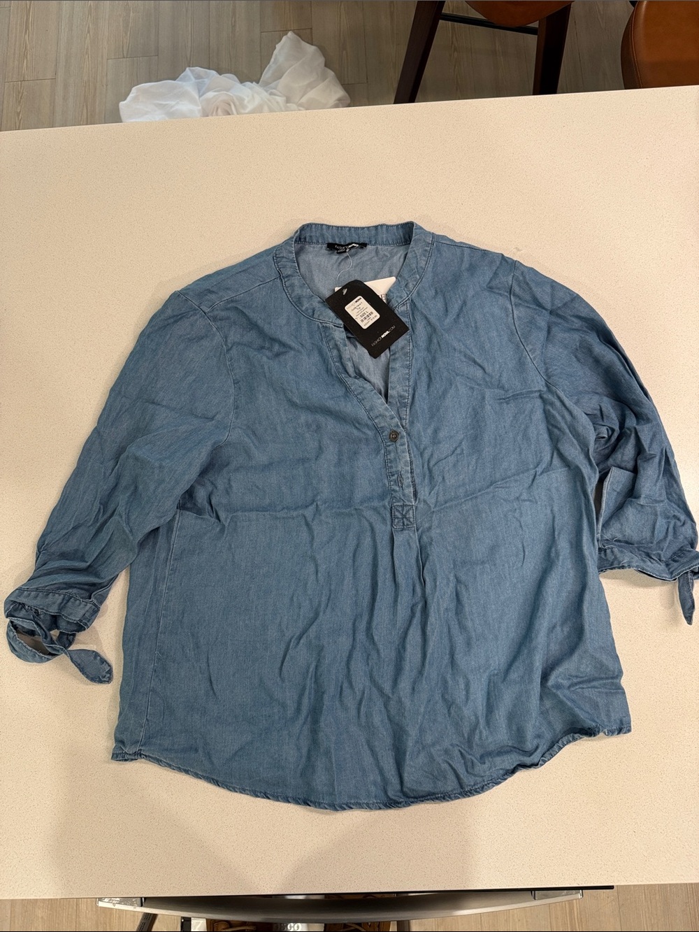 Fashion Nova Women's Light Blue Denim-Style Button Down Shirt